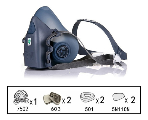Respirador Máscara 7502 3m Semi-facial - Média Com Assento 603 - Completa